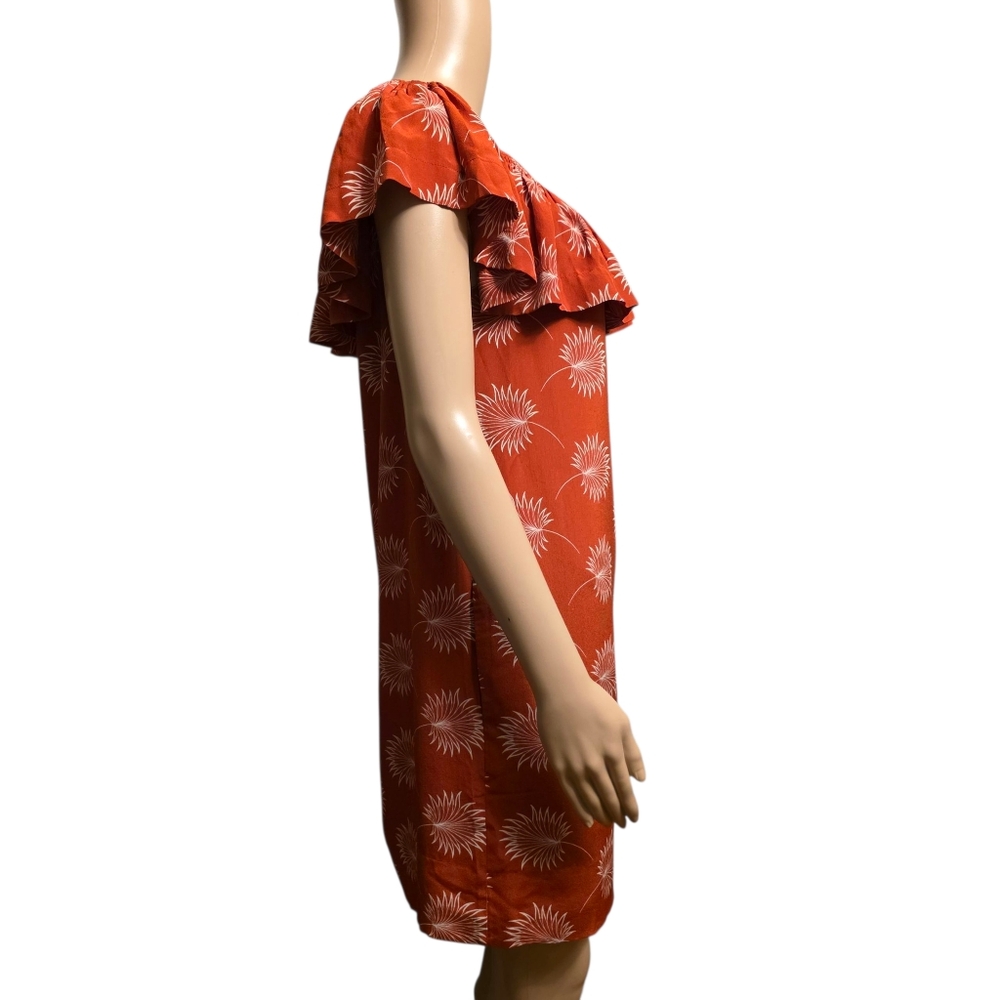 Madewell Burnt Orange Off-Shoulder Ruffled Sleeve Mini Silk Sundress Size S NWT - Picture 4 of 12